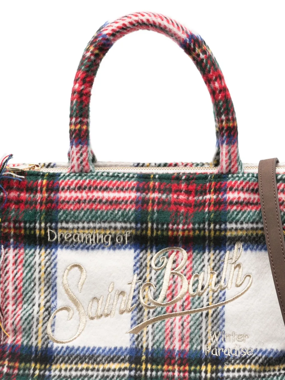 Mc2 Saint Barth Tartan-checked Fringed Mini Bag In Multi