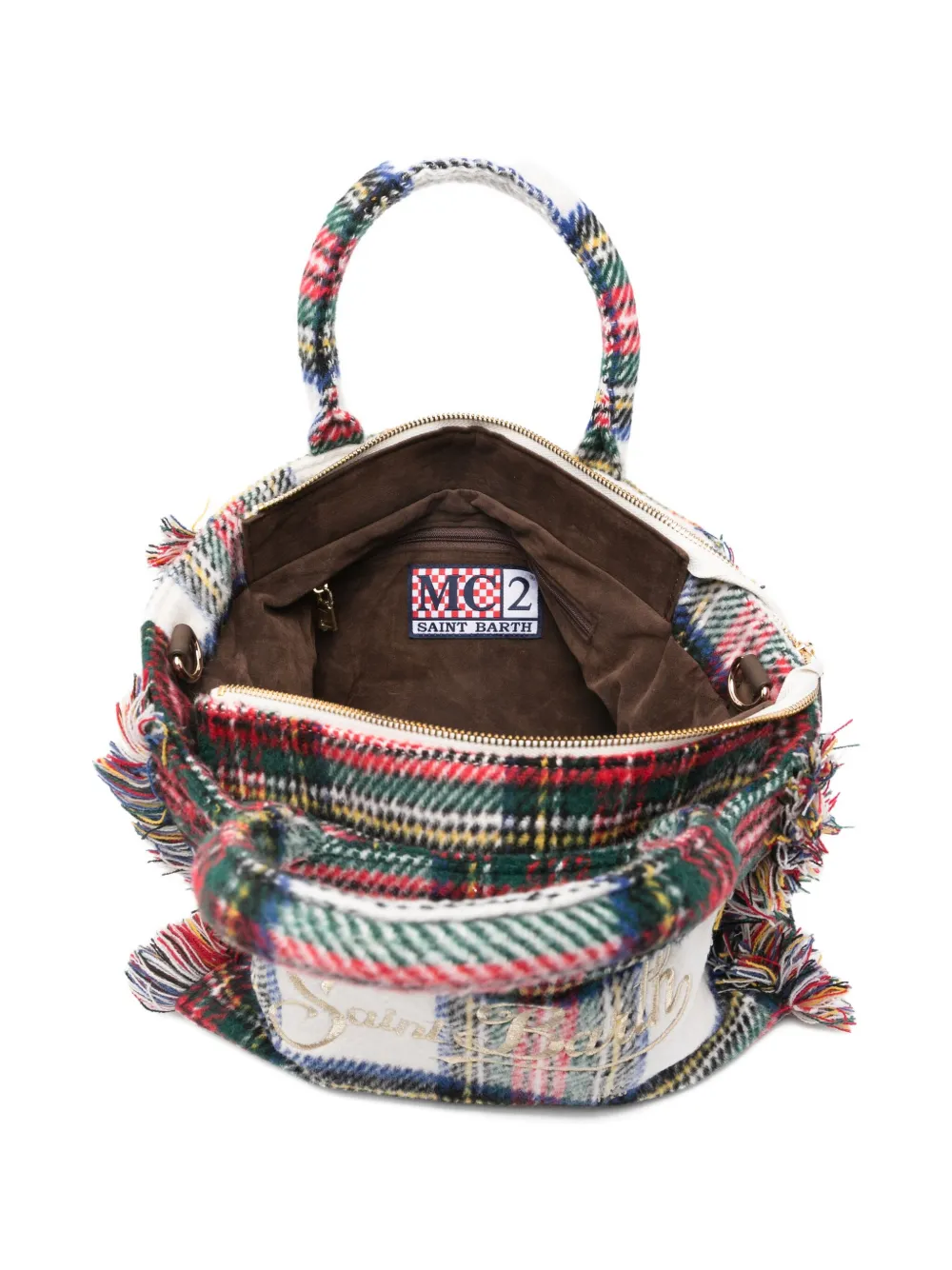 Mc2 Saint Barth Tartan-checked Fringed Mini Bag In Multi