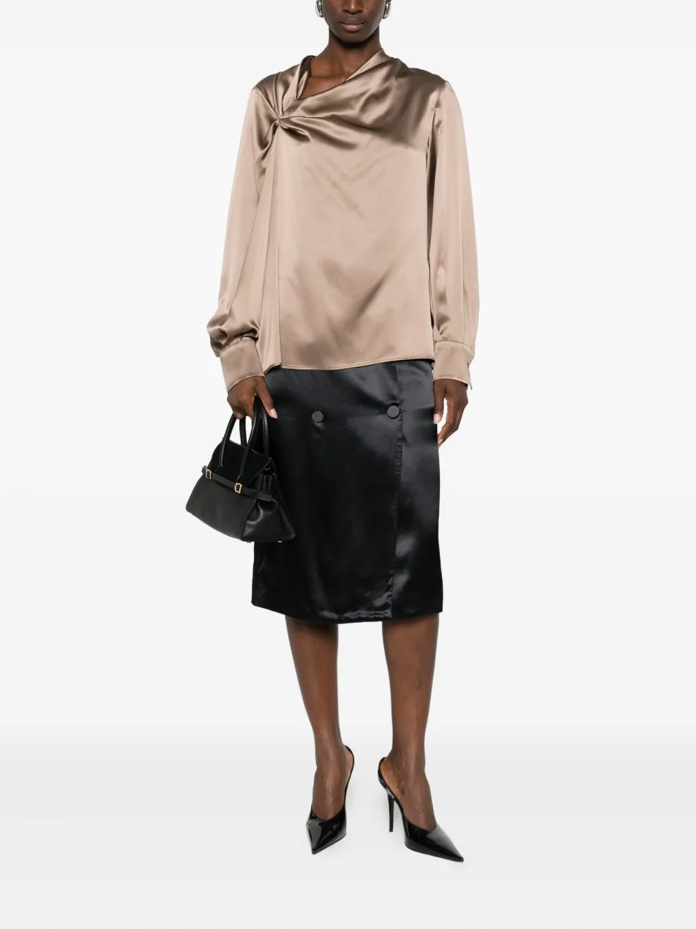 Max Mara Silk-satin Blouse In Neutral