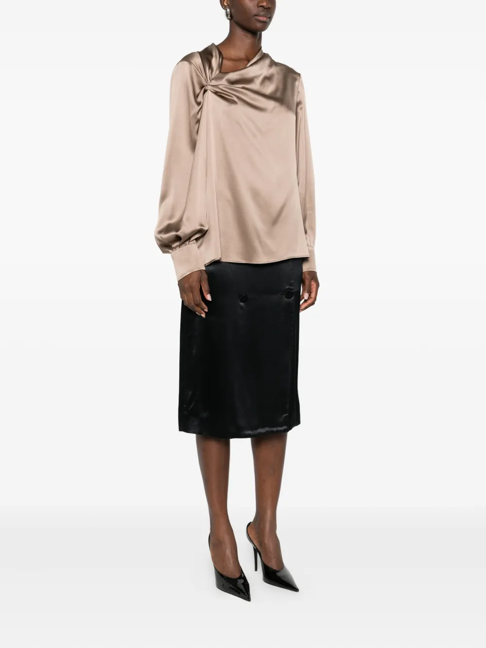 Max Mara Silk-satin Blouse In Neutral