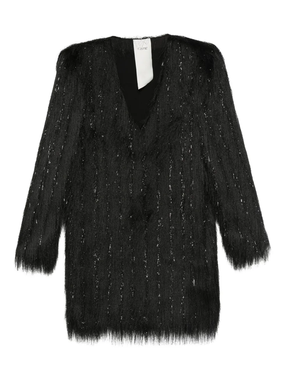 RAME robe rayée à col v | noir | Image 1