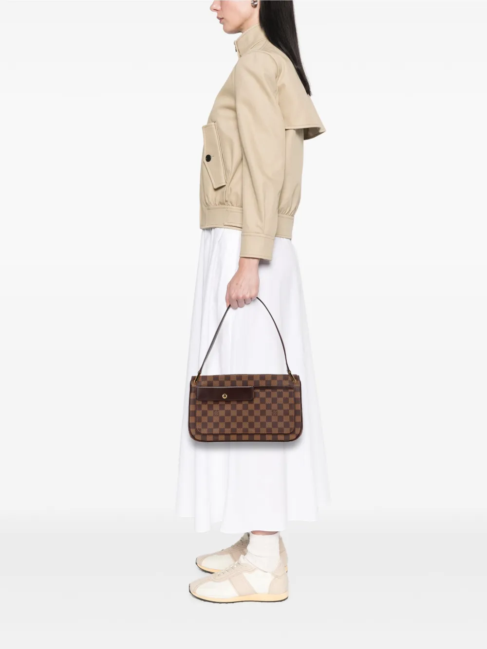 Pre-owned Louis Vuitton 2000-2010 Damier Ebene Aubagne Shoulder Bag In Brown
