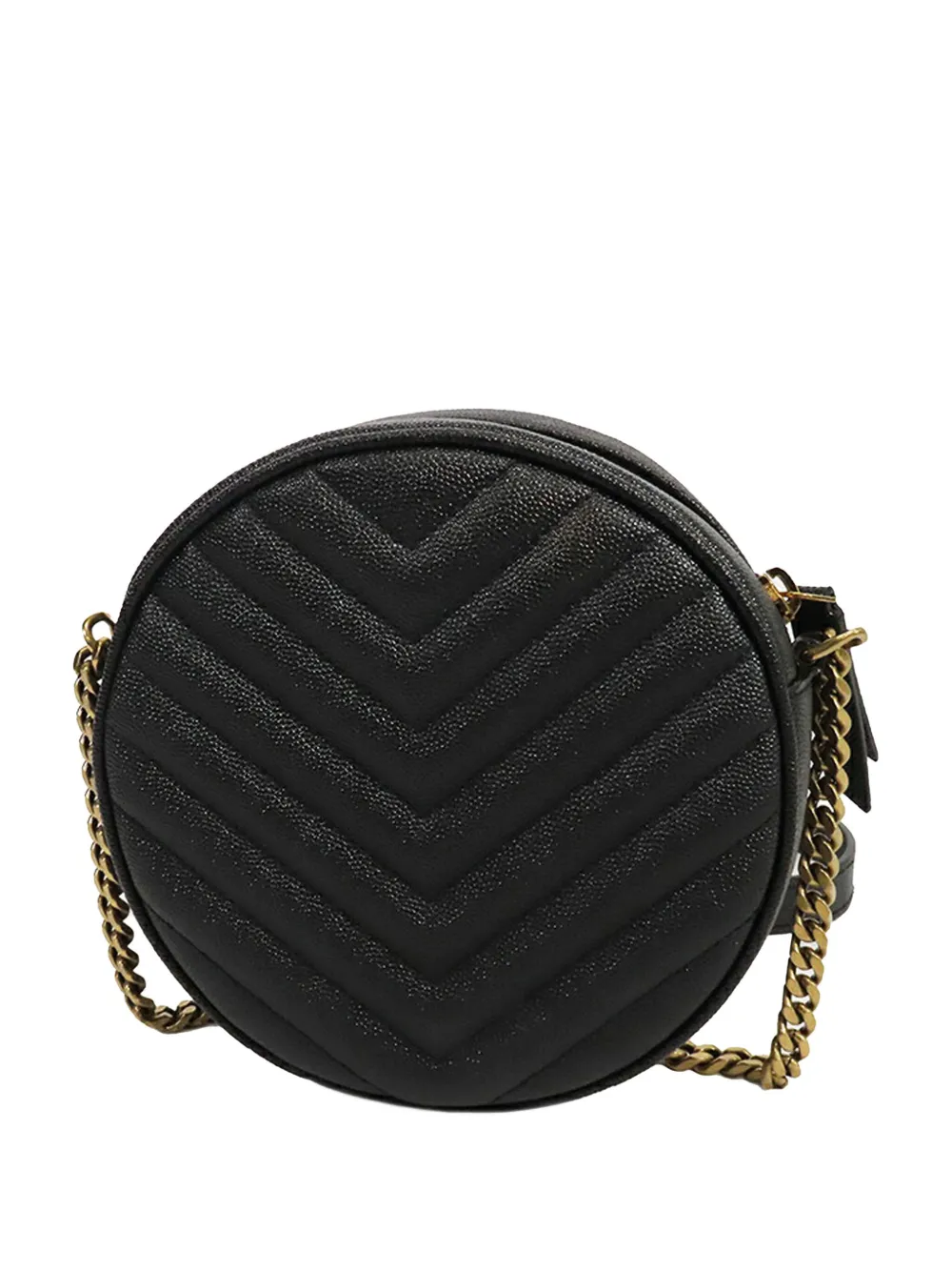 Pre-owned Saint Laurent 2013-2025 Grain De Poudre Chevron Round Vinyle Camera Bag Crossbody Bag In Black