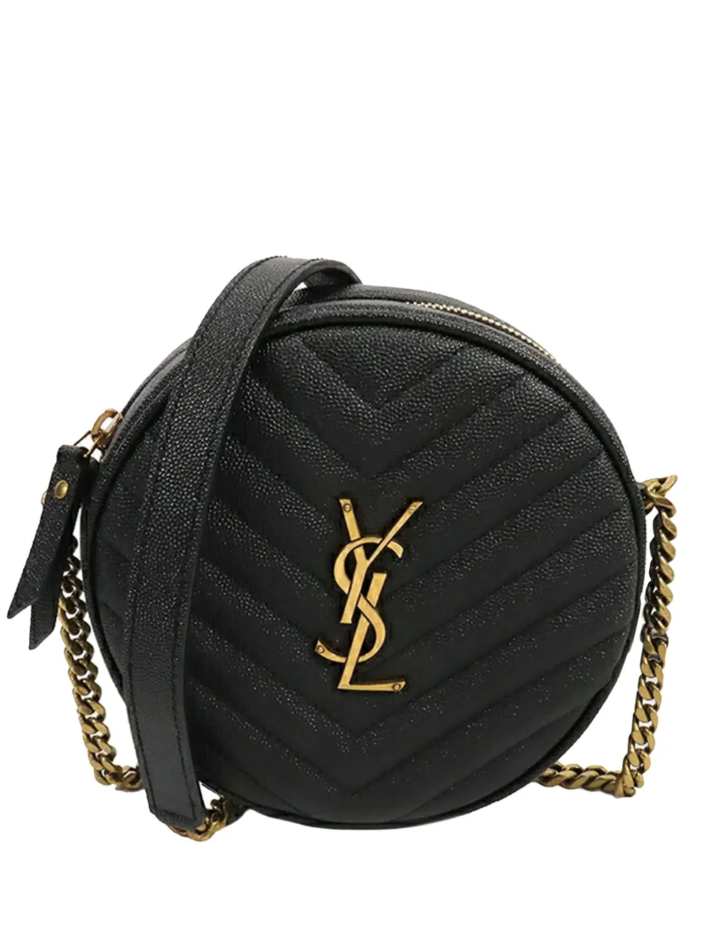 Saint Laurent Pre-Owned 2013-2025 Grain De Poudre Chevron Round Vinyle Camera Bag crossbody bag | Black | Image 1