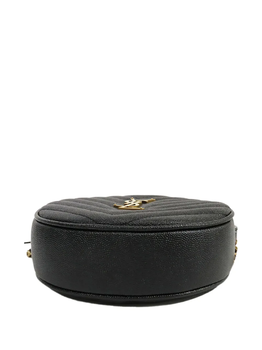 Pre-owned Saint Laurent 2013-2025 Grain De Poudre Chevron Round Vinyle Camera Bag Crossbody Bag In Black