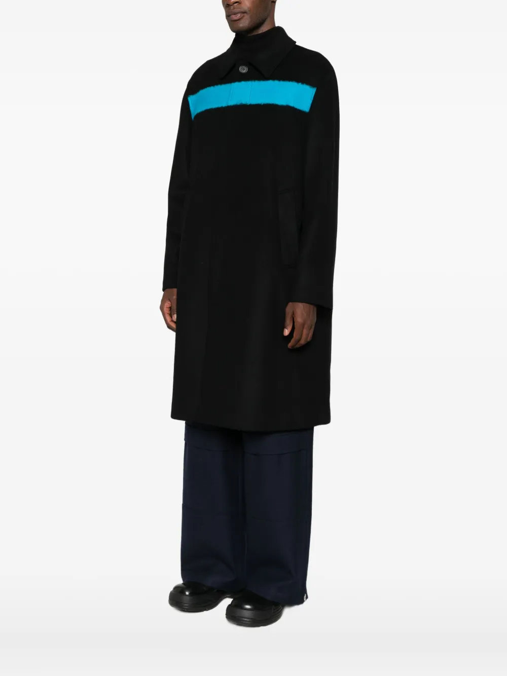 Msgm Stripe-detail Single-breasted Coat In Black