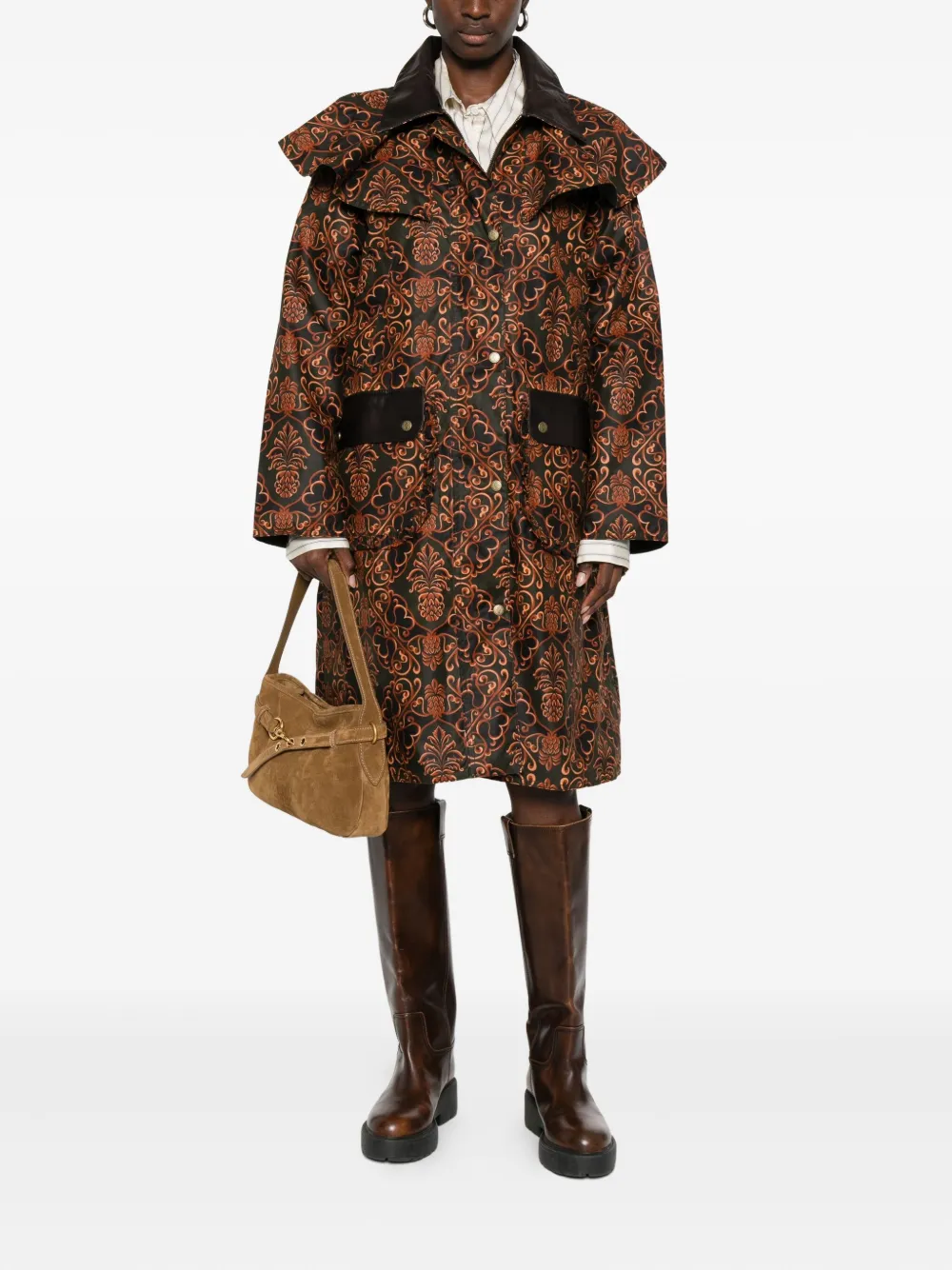 Farm Rio X Barbour Luana Waxed Coat In Brown
