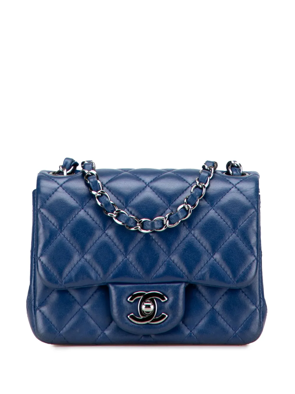 Pre-owned Chanel 2016-2017 Mini Square Classic Lambskin Single Flap Crossbody Bag In Blue