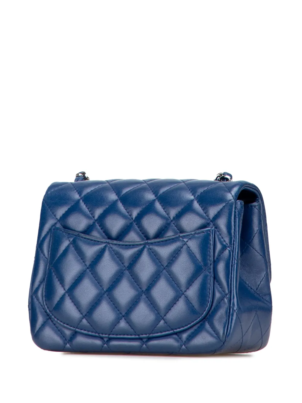 Pre-owned Chanel 2016-2017 Mini Square Classic Lambskin Single Flap Crossbody Bag In Blue