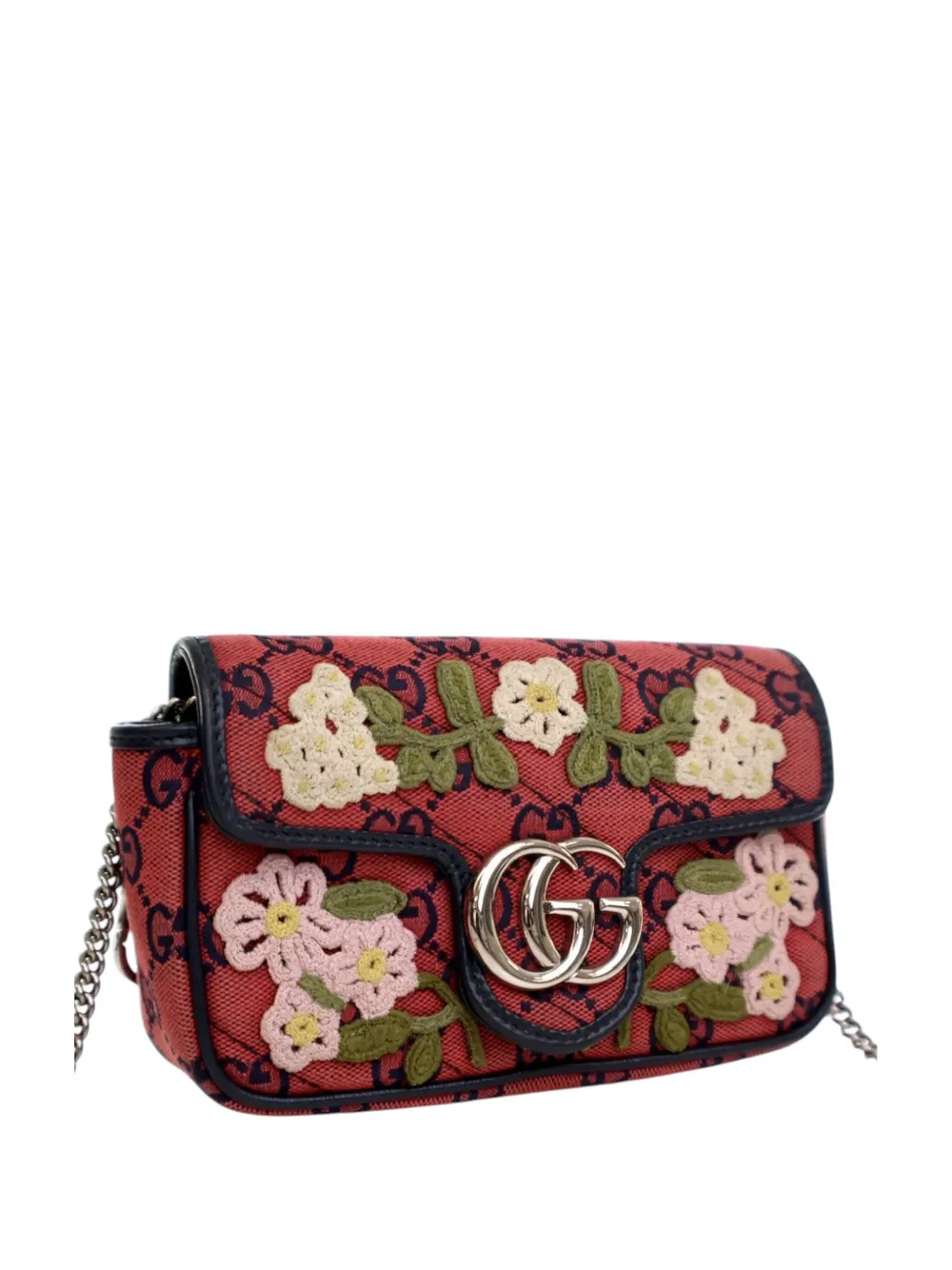 Pre-owned Gucci 2016-2025 Limited Edition Super Mini Gg Marmont Embroidered Matelasse Canvas Flap Crossbody Bag In Red
