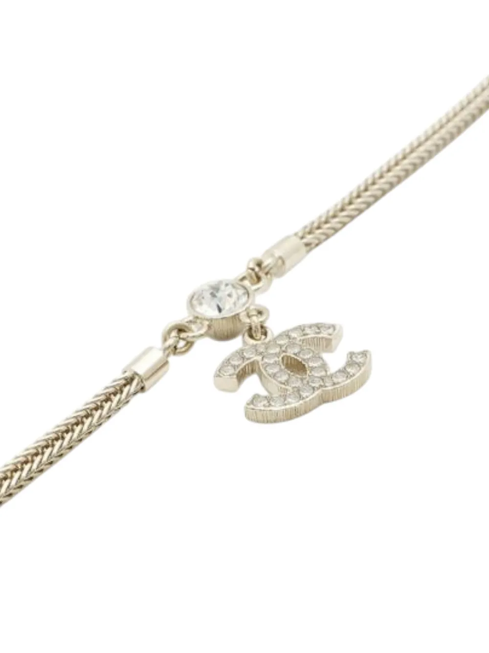 Pre-owned Chanel 2024 Gold Plated Cc Rhinestone Pendant Necklace Costume Necklace