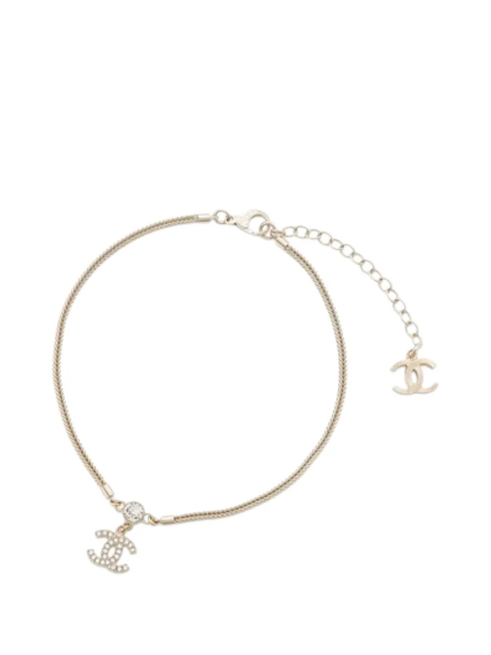 Pre-owned Chanel 2024 Gold Plated Cc Rhinestone Pendant Necklace Costume Necklace