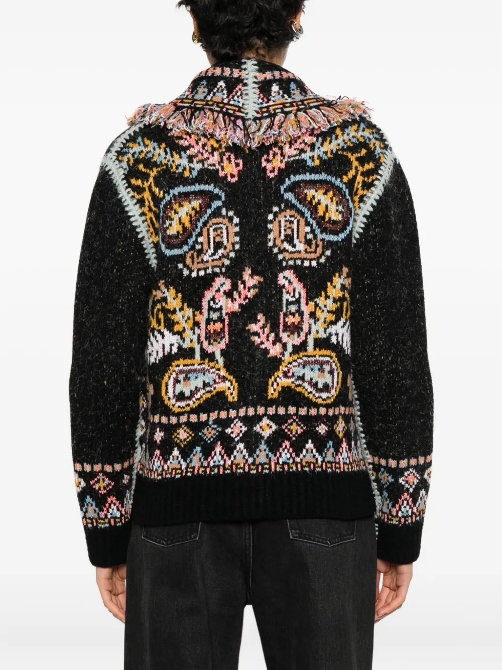 Cecilia Prado Isadora Fringed Patterned Cardigan In Black