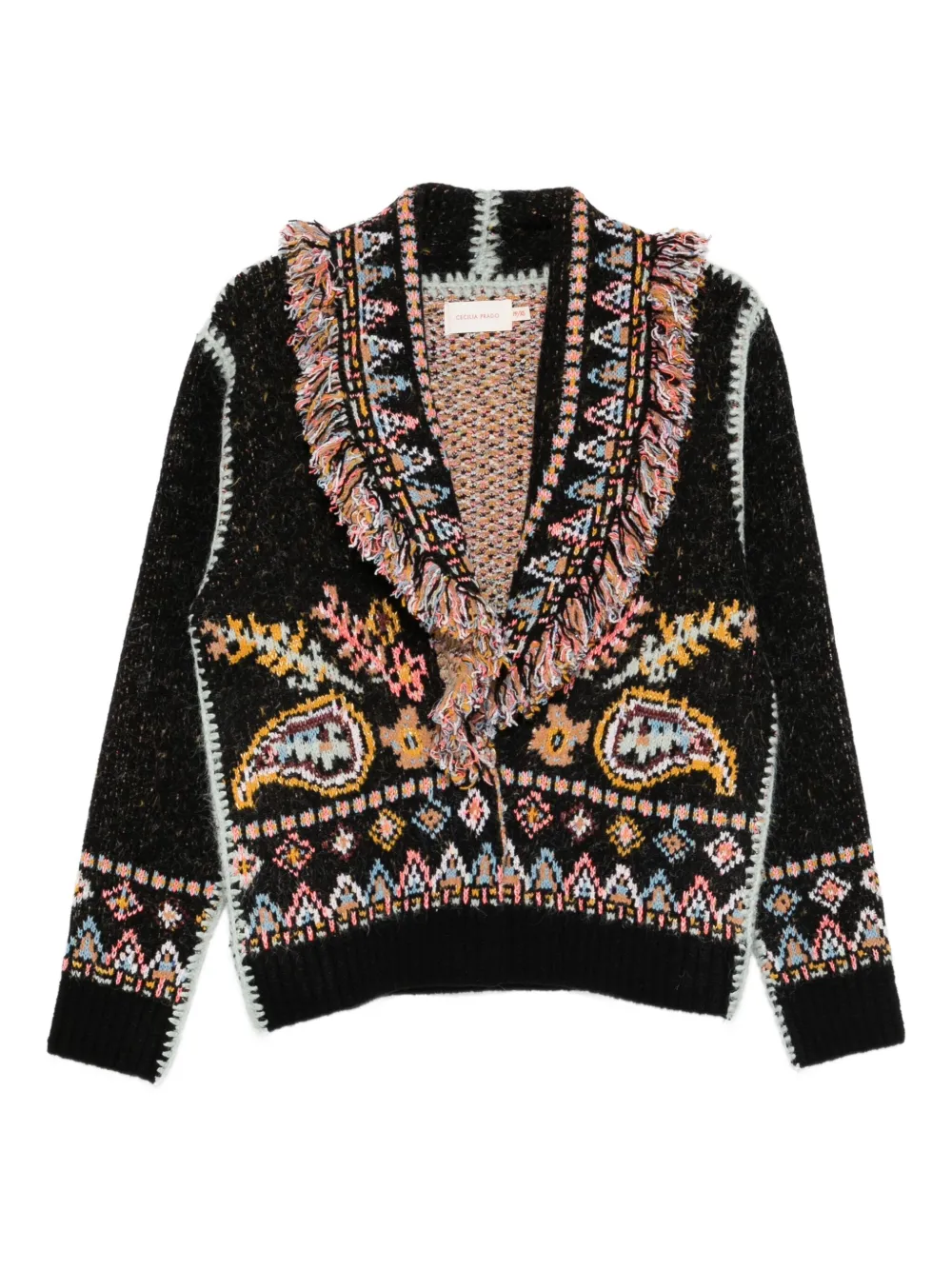 Cecilia Prado Isadora fringed patterned cardigan | Black | Image 1