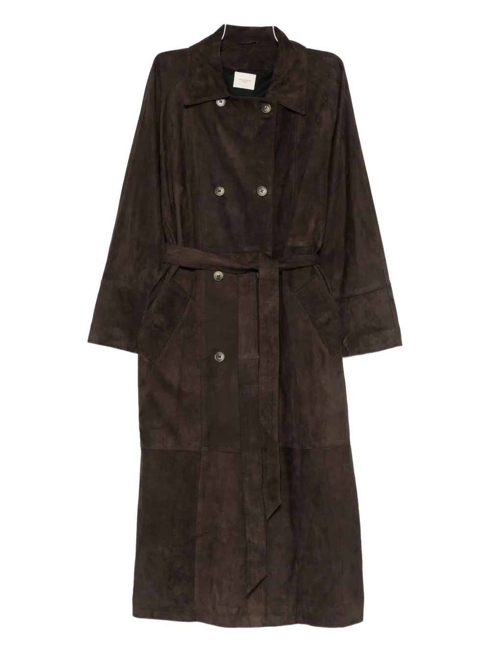 Mara Bini Leather Double-breasted Coat In Brown