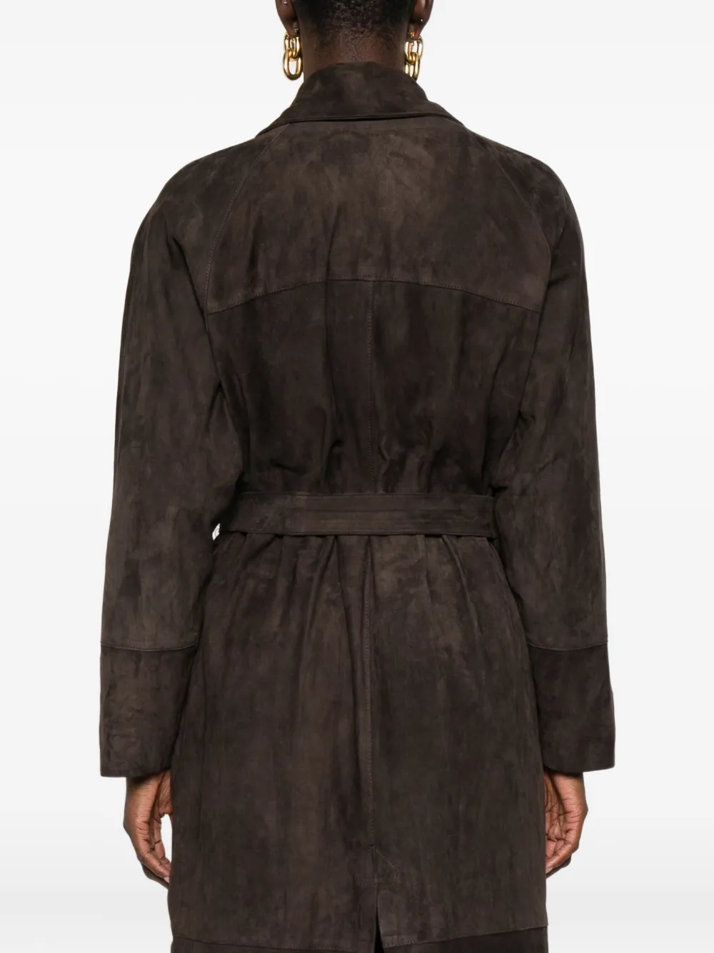 Mara Bini Leather Double-breasted Coat In Brown