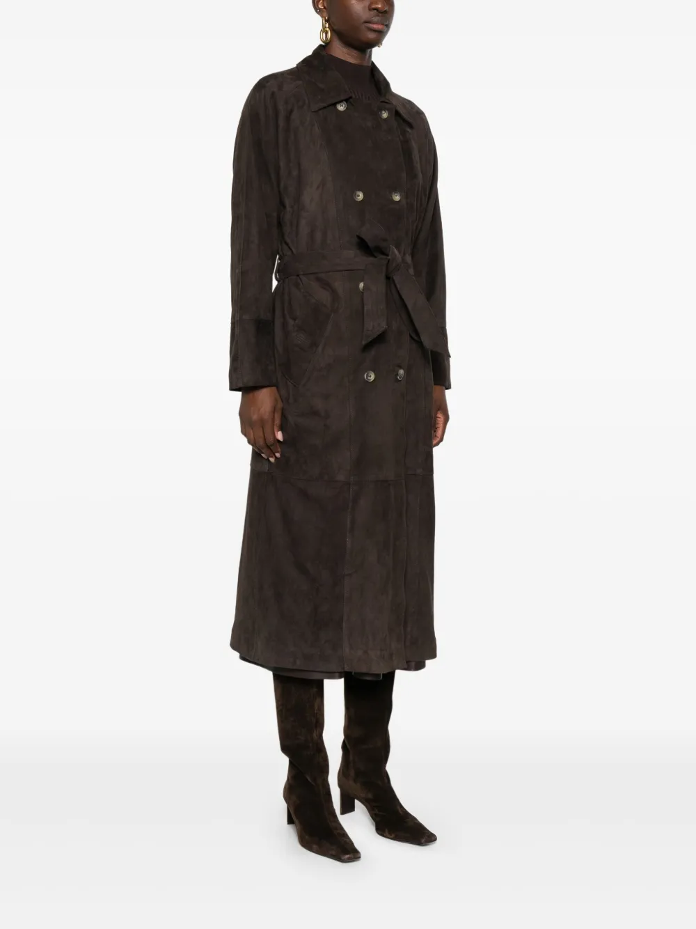  Mara Bini Leather Double-breasted Coat - Brown 