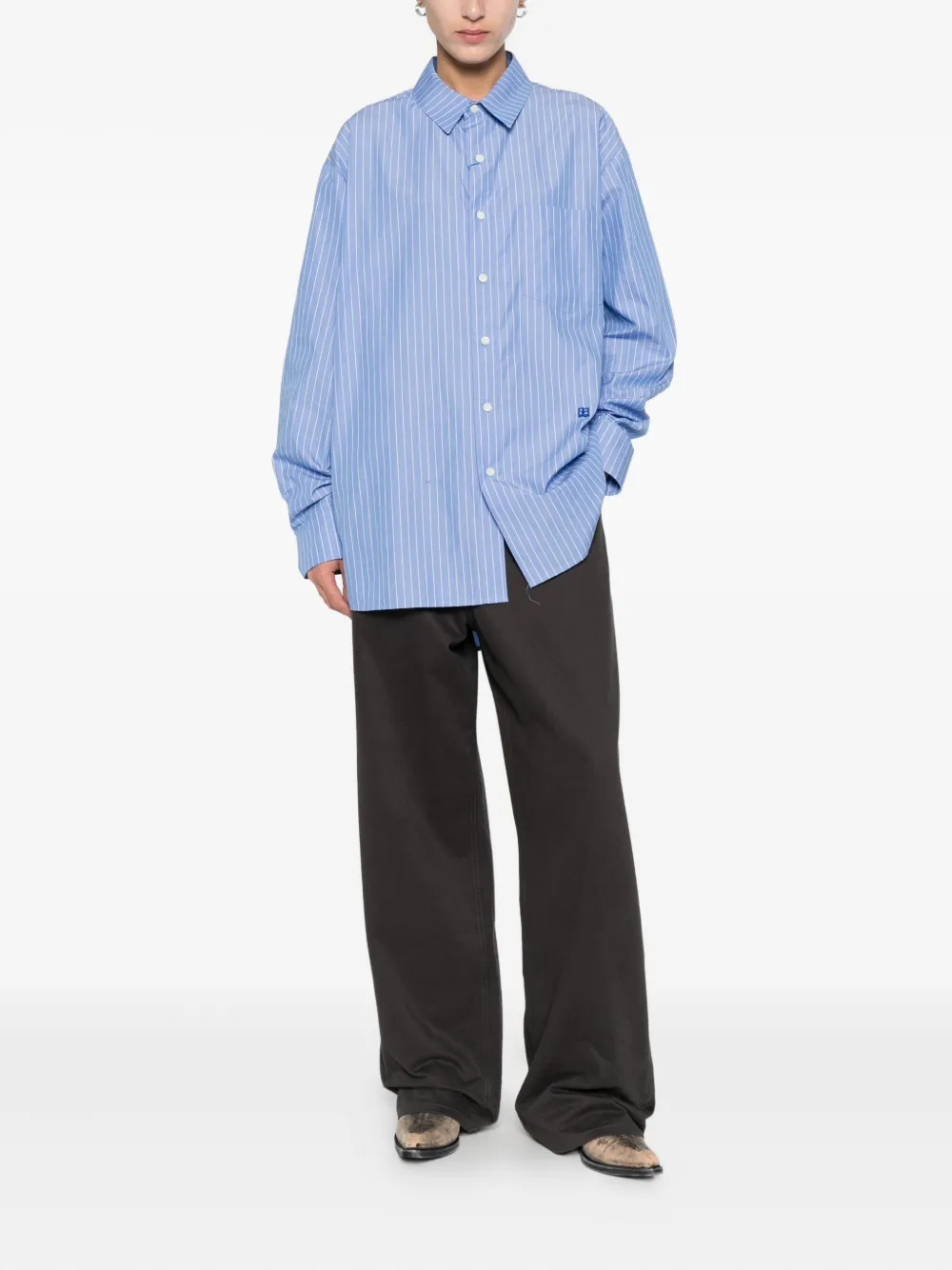Ader Error Striped Pocket Shirt In Blue