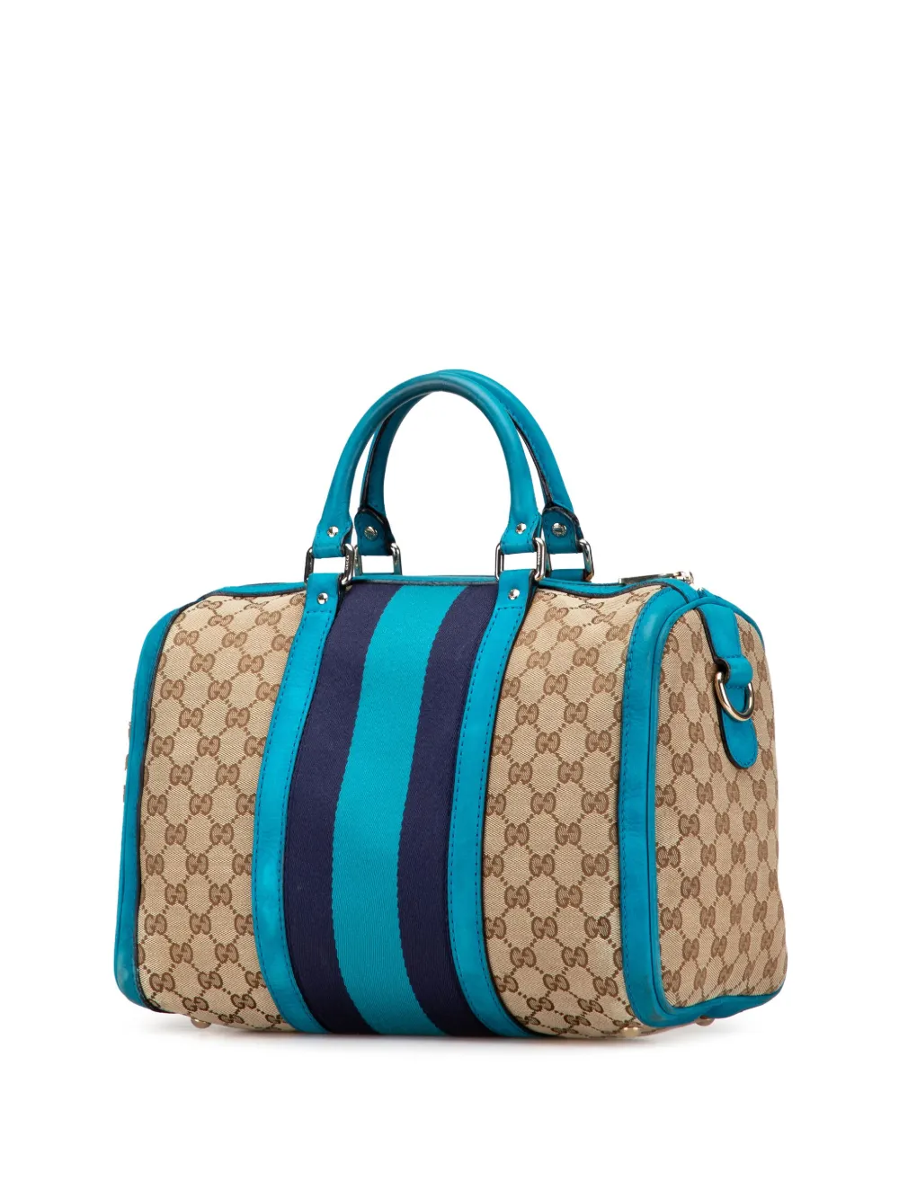 Pre-owned Gucci 2000-2015 Medium Gg Canvas Web Joy Boston Bag Satchel In Brown