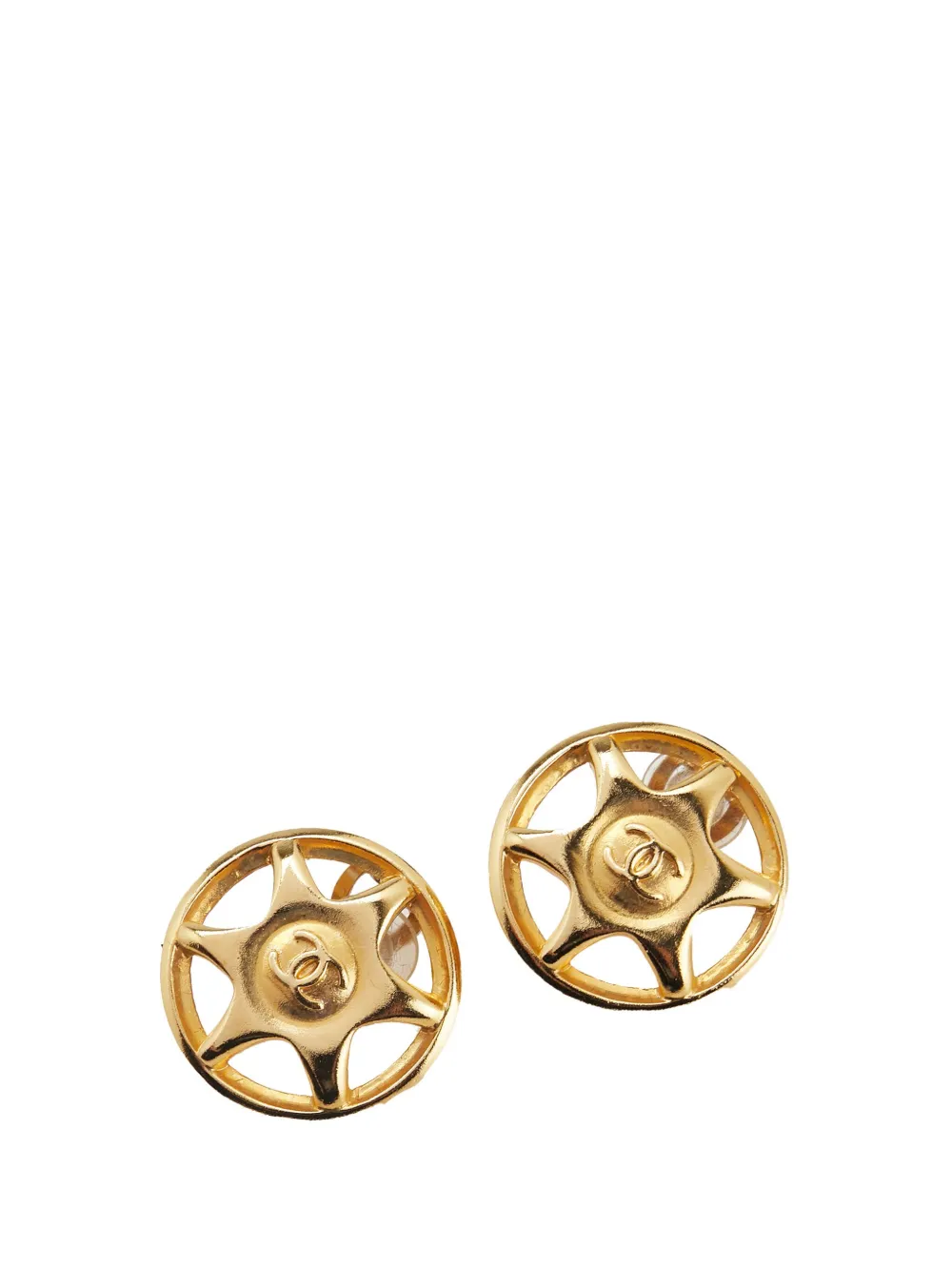 CHANEL Pre-Owned 1997 ゴールドプレーテッド ココマーク ラウンド スター クリップオン コスチューム イヤリング -