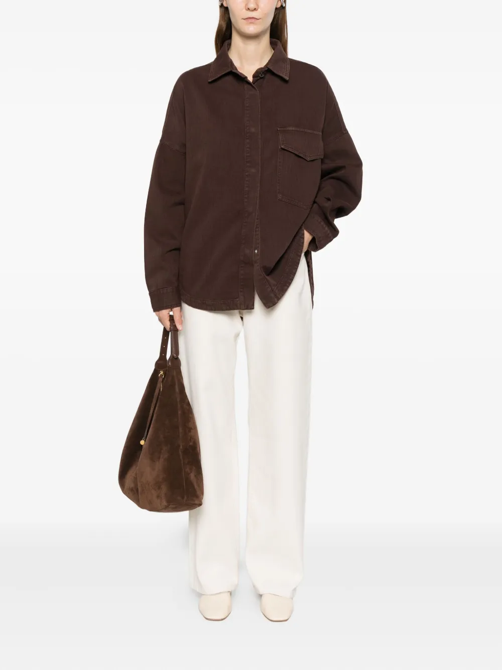 Nine In The Morning Blouse met gewelfde afwerking en zak - Bruin