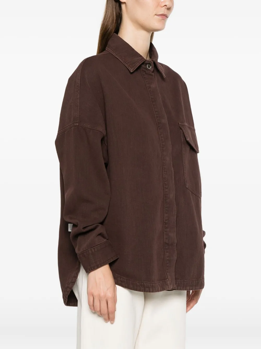 Nine In The Morning Pocket Curved Hem Shirt In Burgundy