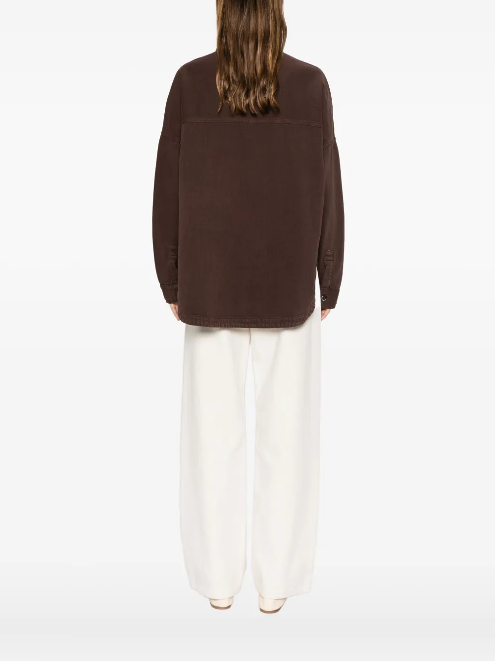 Nine In The Morning Pocket Curved Hem Shirt In Burgundy