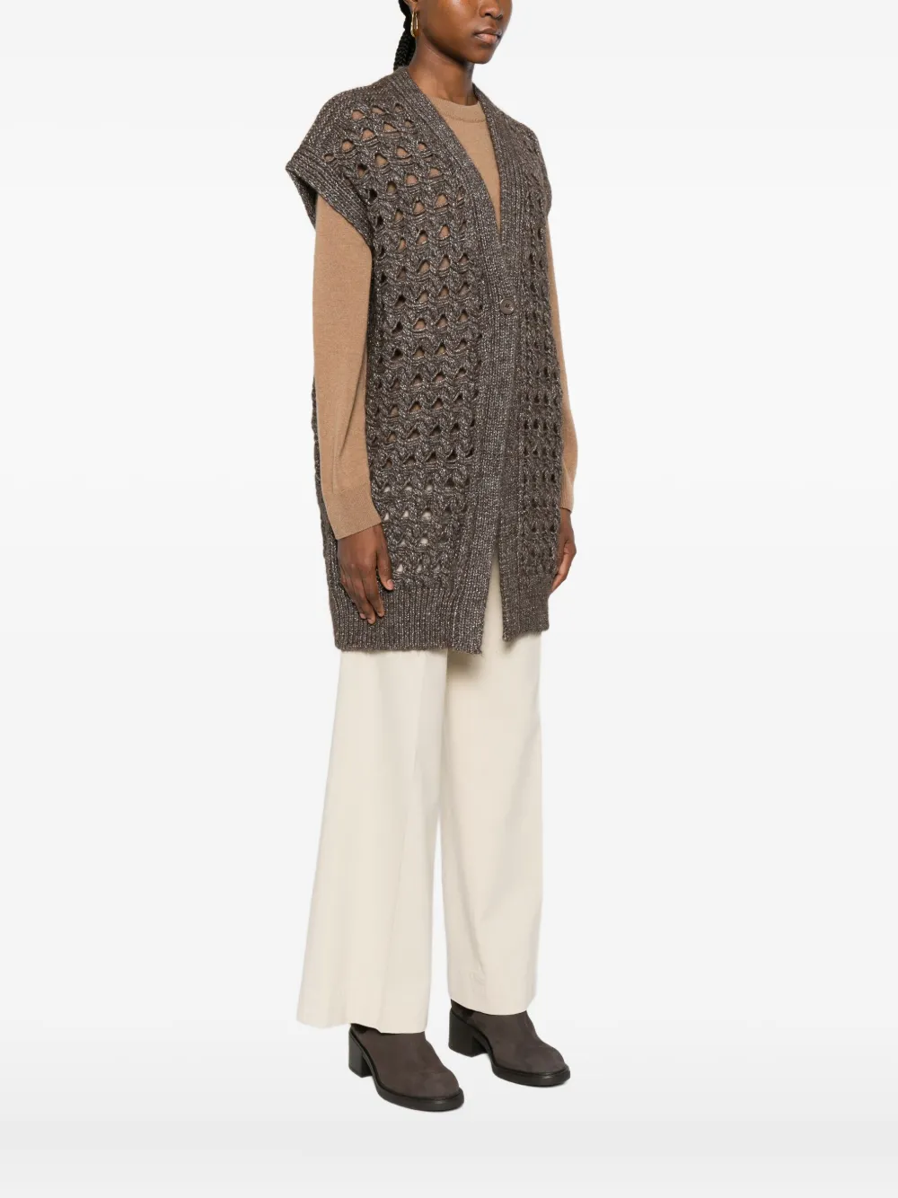 Herno Open-knit Cardigan In Gray