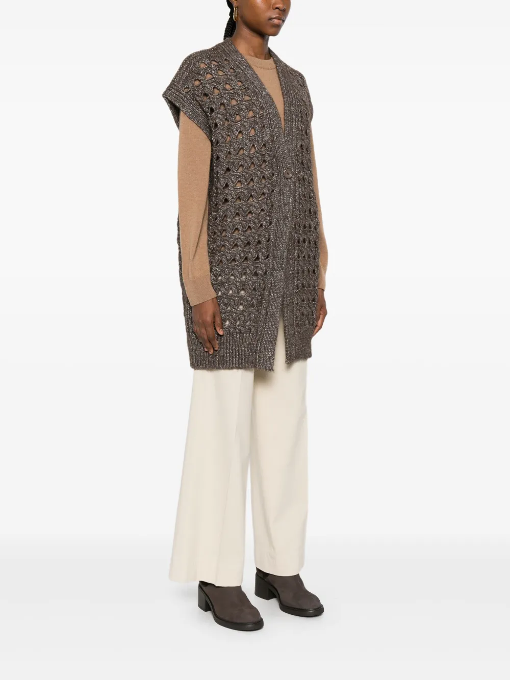 Herno Opengebreid vest Bruin