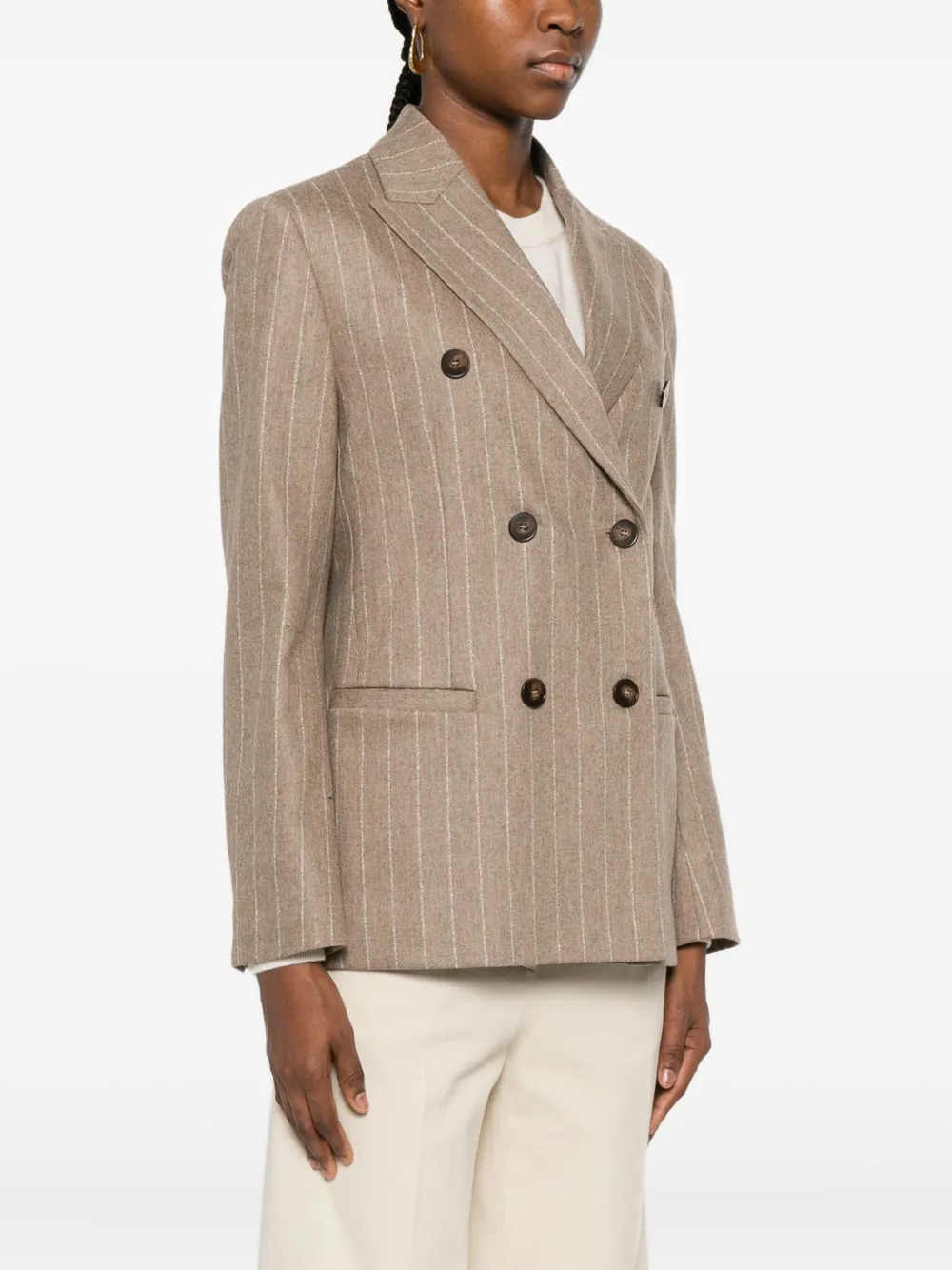 Incotex Pinstripe-print Double-breasted Blazer In Brown