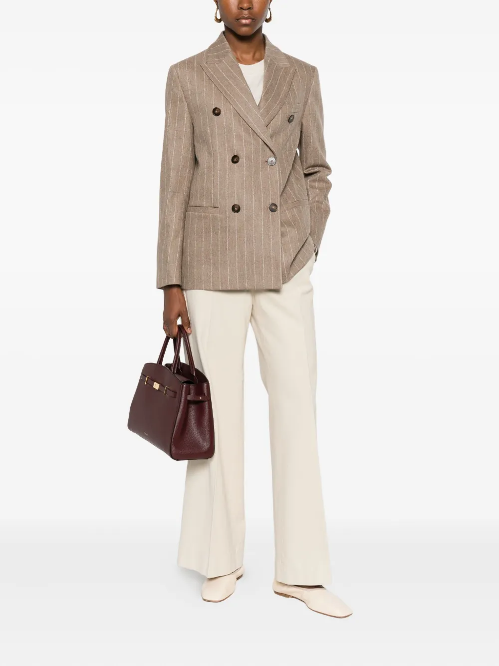 Incotex Pinstripe-print Double-breasted Blazer In Brown