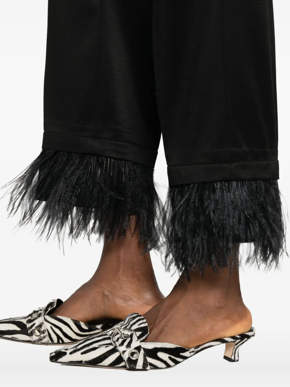 Incotex Feather-trim Trousers In Black