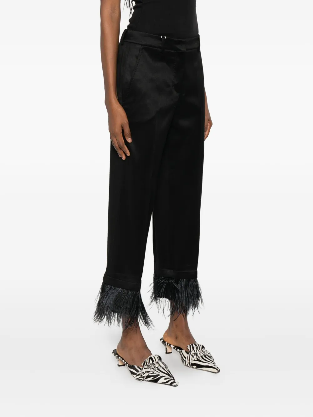 Incotex Feather-trim Trousers In Black