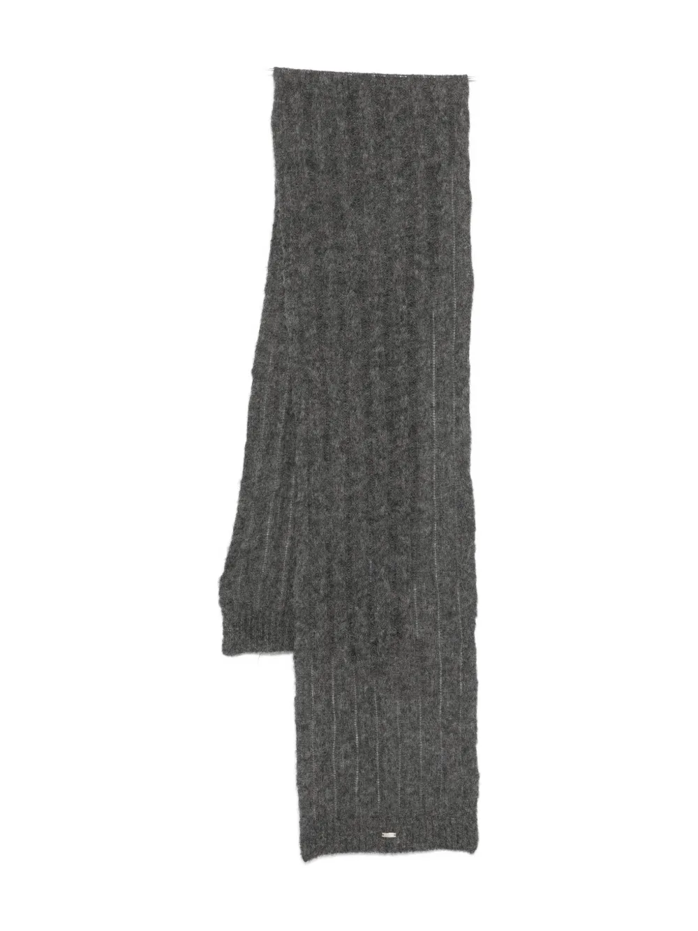 Herno Logo-plaque Ribbed-knit Scarf In Gray