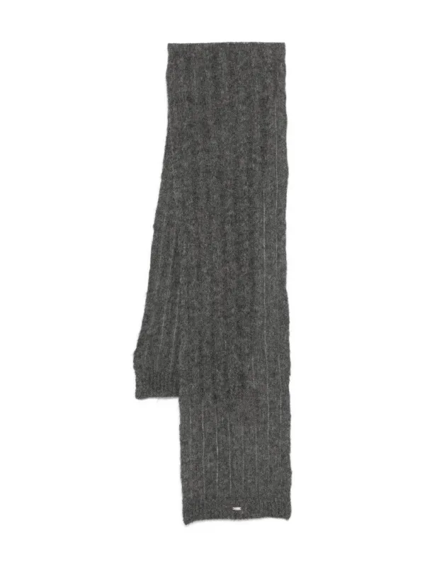Herno Logo-plaque Ribbed-knit Scarf in Grey