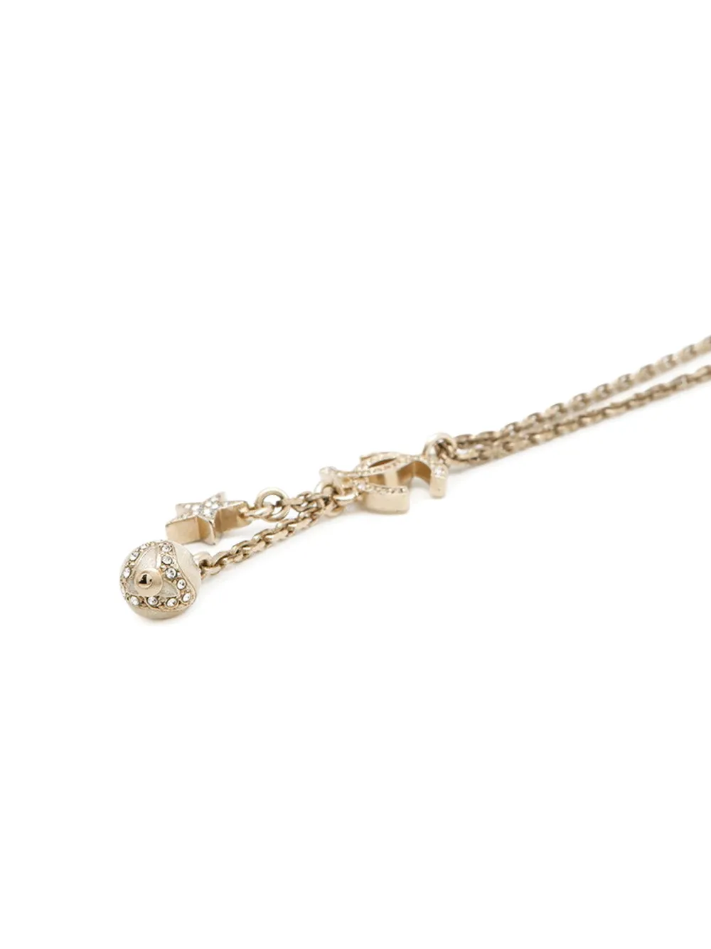 Pre-owned Chanel 2023 Gold Plated Cc Rhinestones Star And Ball Pendant Necklace Costume Necklace
