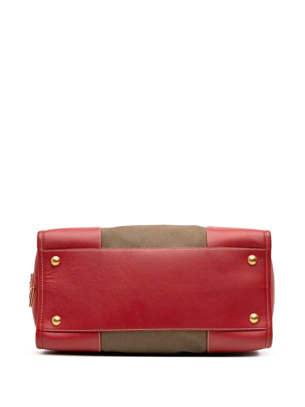 Pre-owned Prada 2000-2025 Saffiano Trimmed Canvas Canapa Logo Satchel In Brown