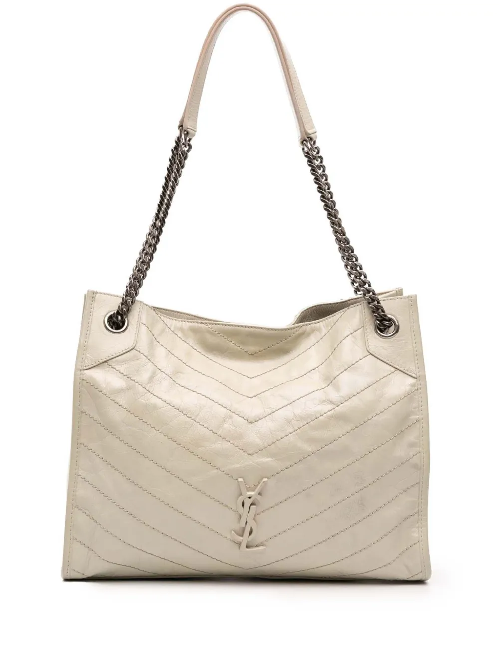 Saint Laurent Pre-Owned 2023 미디엄 크링클 카프스킨 모노그램 니키 쇼퍼 토트 백 | 화이트 | Image 1