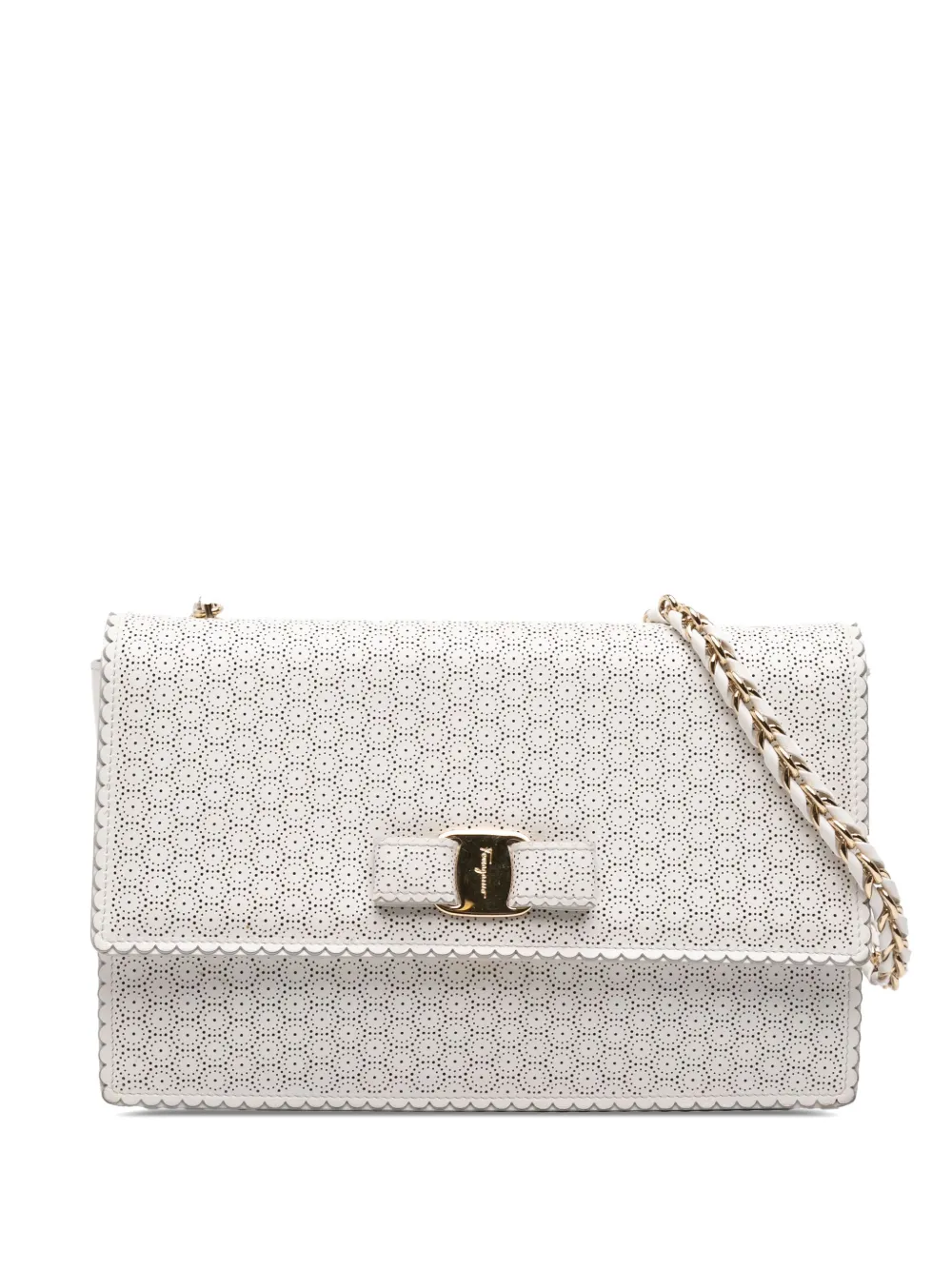 Ferragamo Pre-Owned Borsa a tracolla Vara Ginny media in pelle traforata 2000-2025 | bianco | Image 1