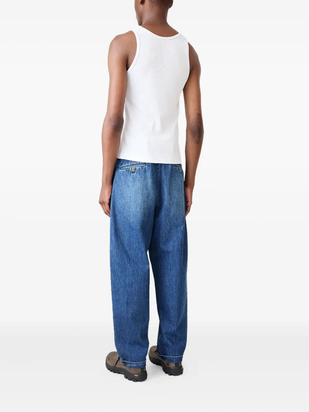 Carter Young Washed Pleated Jeans In Blue