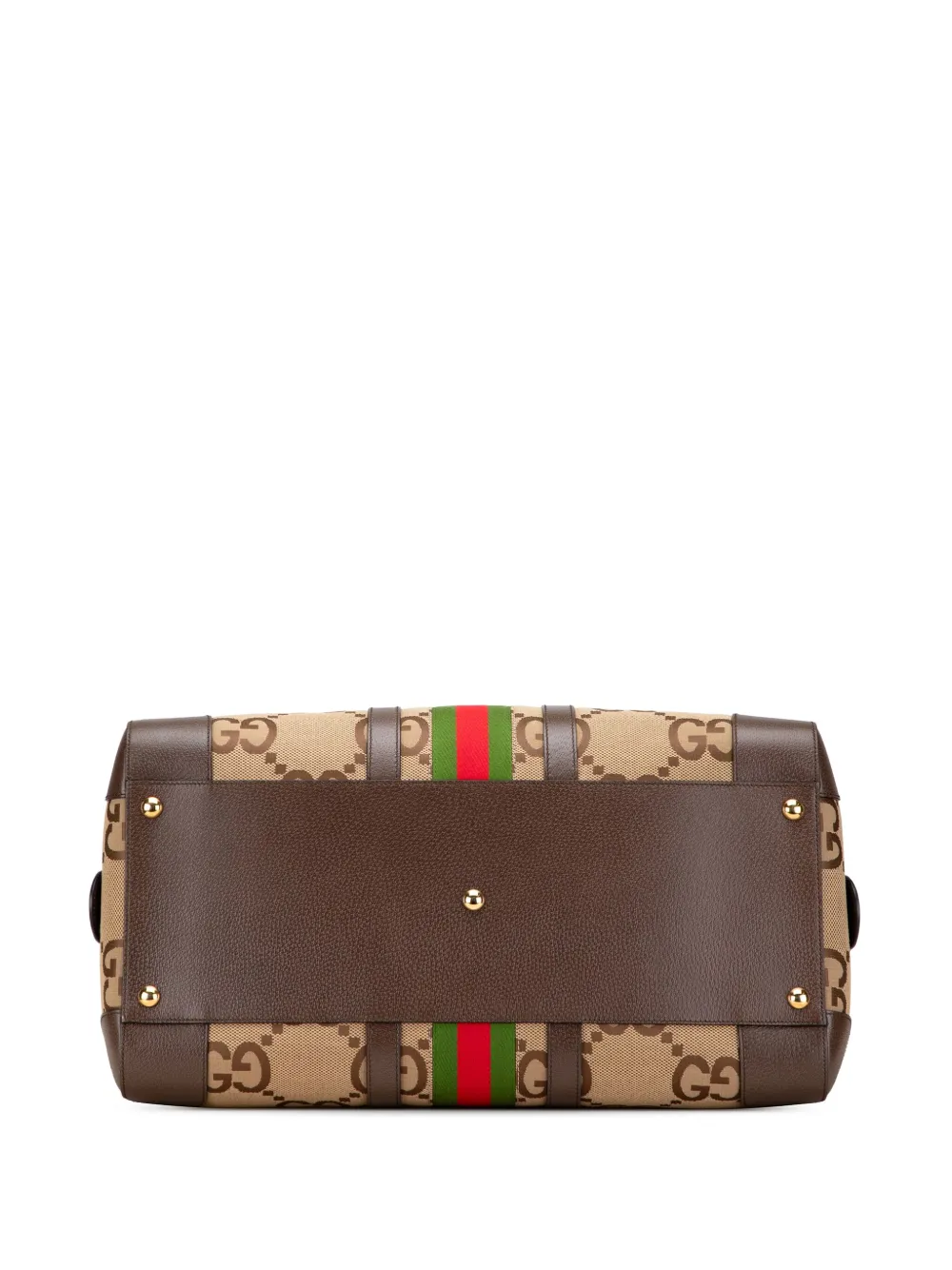 Pre-owned Gucci 2000-2015 Large Jumbo Gg Canvas Web Duffle Bag Travel Bag In Brown