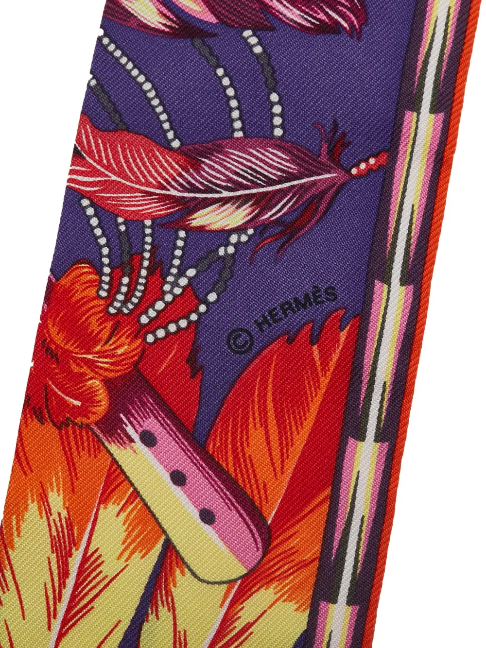 Pre-owned Hermes 2010-2025 Twill Feather Motif Silk Twilly Scarf Scarves In Multi