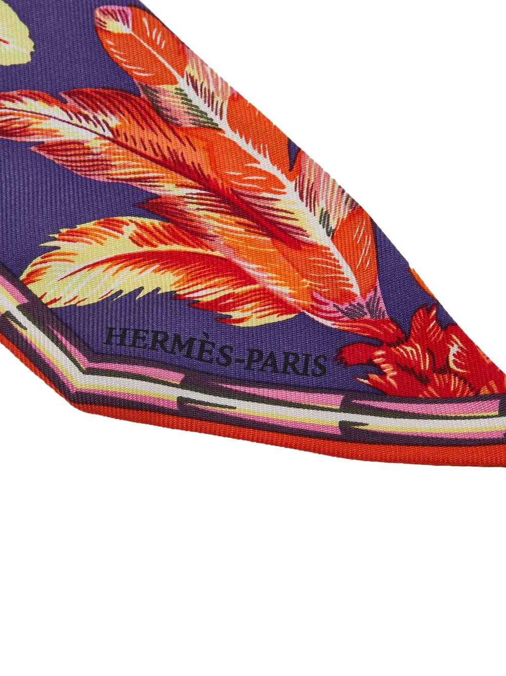 Pre-owned Hermes 2010-2025 Twill Feather Motif Silk Twilly Scarf Scarves In Multi