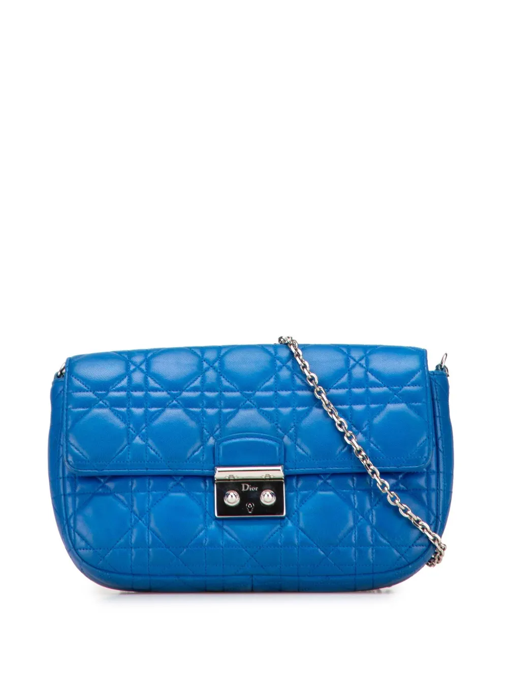 Pre-owned Dior 2013 Lambskin Cannage Miss  Promenade Chain Crossbody Bag In Blue