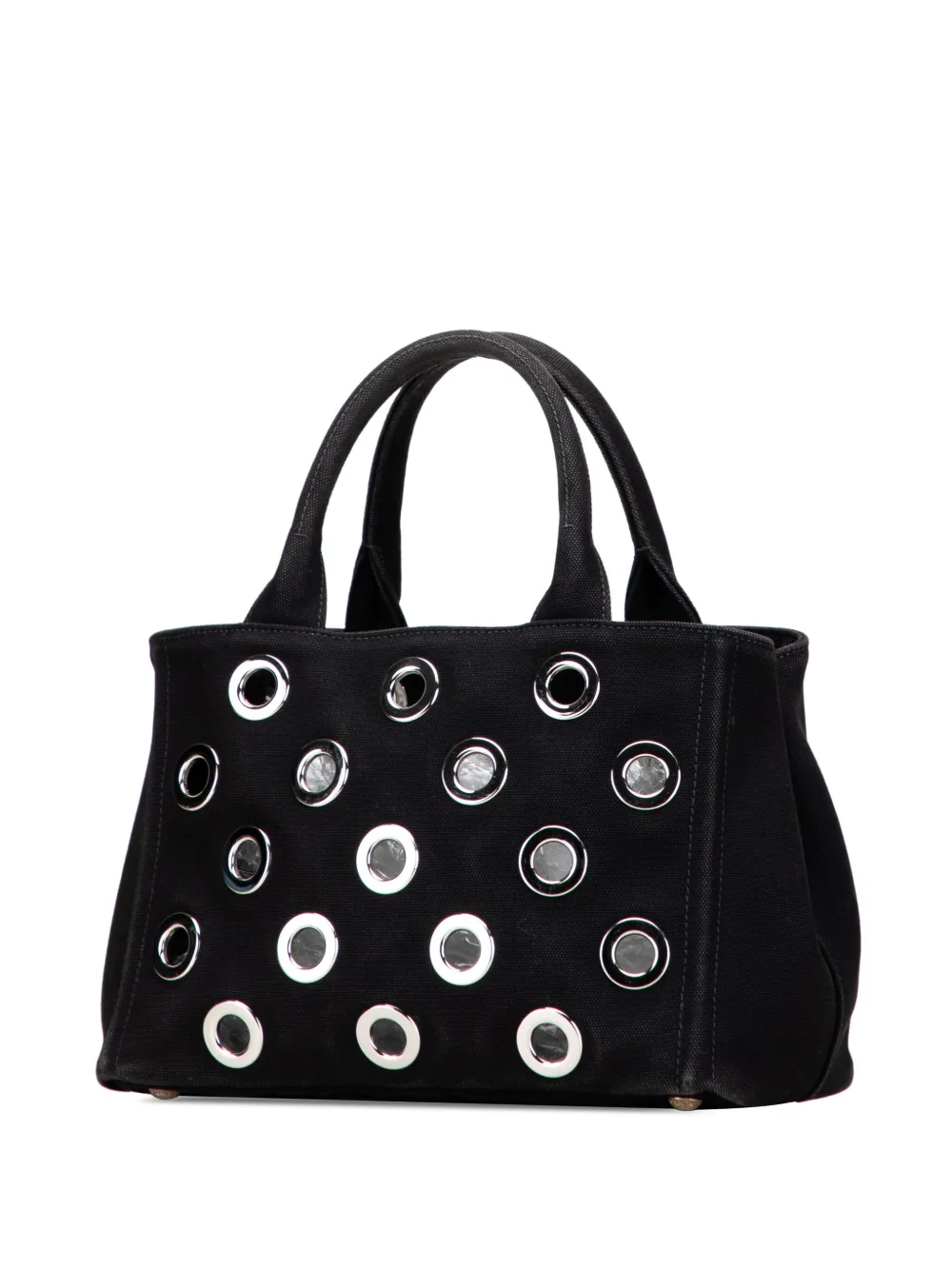 Pre-owned Prada 2013-2025 Small Canvas Canapa Grommet Satchel In Black