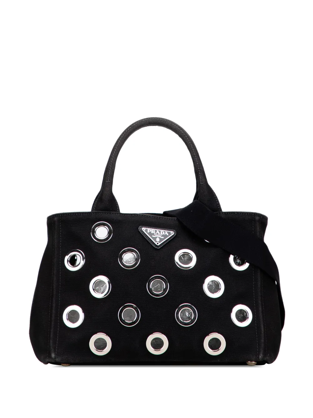 Pre-owned Prada 2013-2025 Small Canvas Canapa Grommet Satchel In Black