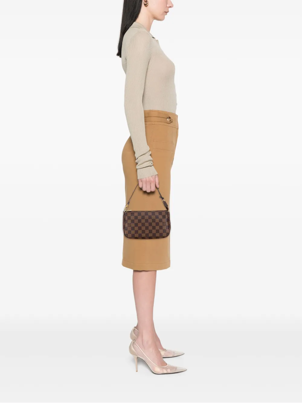 Pre-owned Louis Vuitton 2011 Damier Ebene Pochette Accessoires Shoulder Bag In Brown