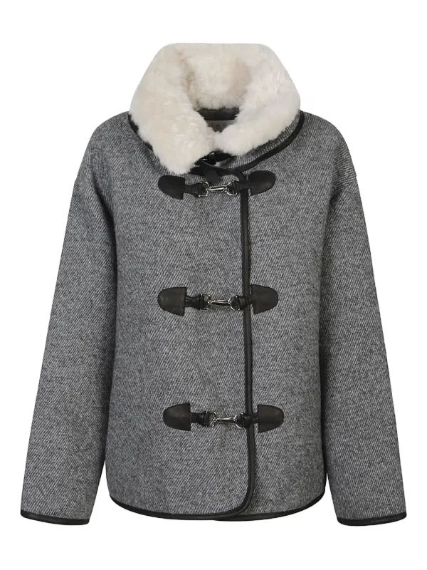 IRO Shearling Toggle Jacket Grey FARFETCH IN - Main Image