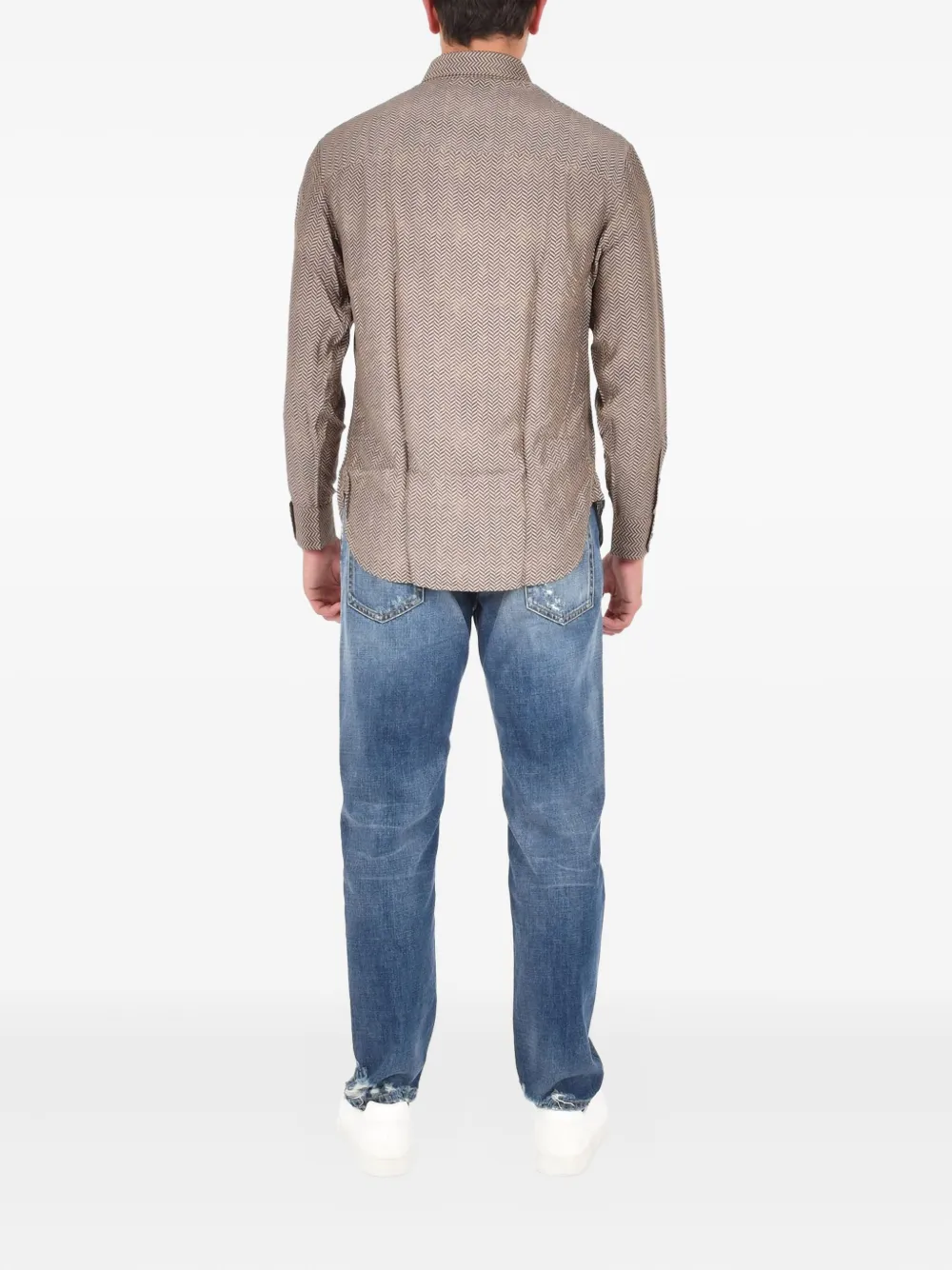 Emporio Armani Overhemd met visgraatpatroon Bruin