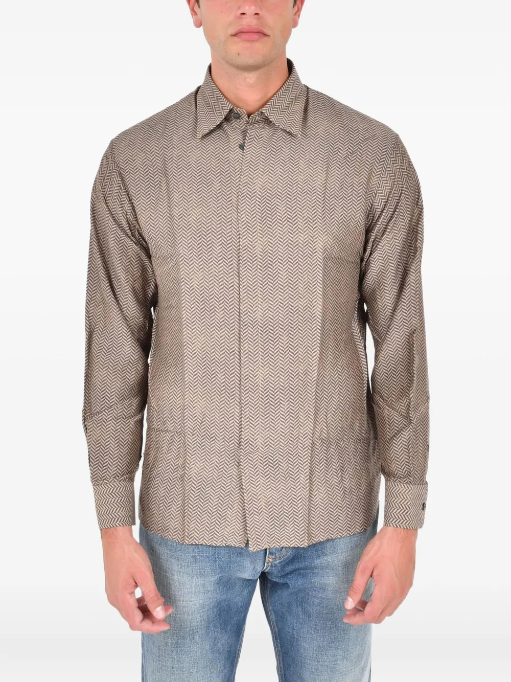 Emporio Armani herringbone-pattern shirt - Marrone